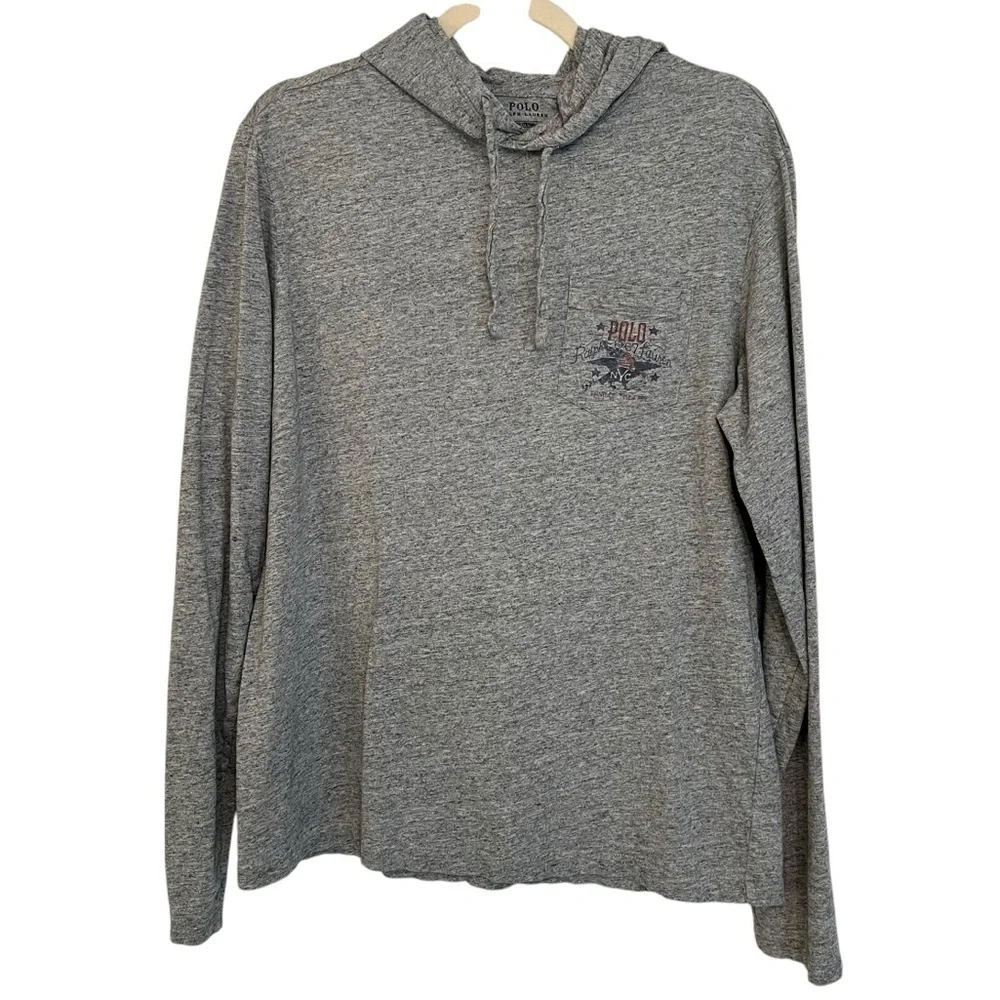 Polo Ralph Lauren Men’s American Flag Hoodie Shirt Heather Grey Medium Patriotic